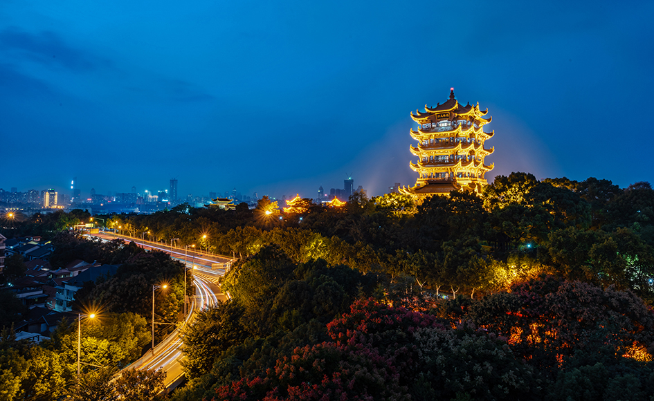 《夜色下的黄鹤楼》 朱丹 武汉大学图书馆